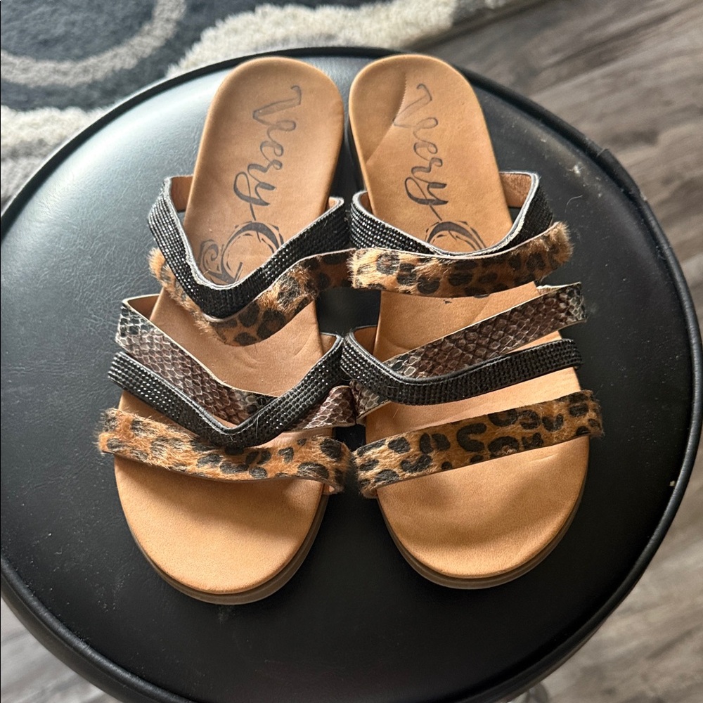 Very G Leopard & Black Multi-Strip Slide Sandals